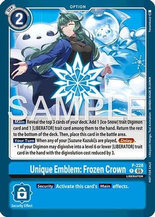 Unique Emblem: Frozen Crown (Dawn of Liberator Box Topper) — Digimon Promotion Cards
