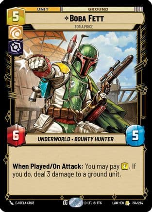 Boba Fett - For a Price — A Lawless Time Star Wars: Unlimited card by EJ Dela Cruz