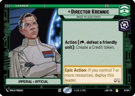 Director Krennic - Amidst My Achievement — A Lawless Time Star Wars: Unlimited card by Borja Pindado