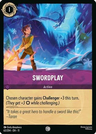 Swordplay — Winterspell Disney Lorcana card by Emily Abeydeera