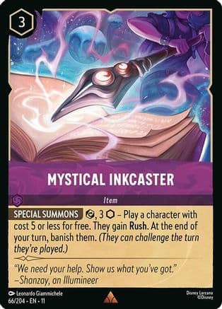 Mystical Inkcaster — Winterspell Disney Lorcana card by Leonardo Giammichele