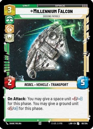 Millennium Falcon - Dodgin Patrols — A Lawless Time Star Wars: Unlimited card by Shane Molina