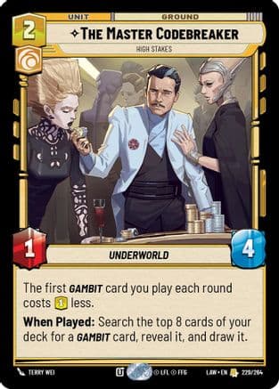 The Master Codebreaker - High Stakes — A Lawless Time Star Wars: Unlimited card by Terry Wei
