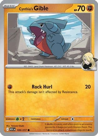 Cynthia's Gible — ME: Ascended Heroes Pokémon TCG card by Tomomi Ozaki
