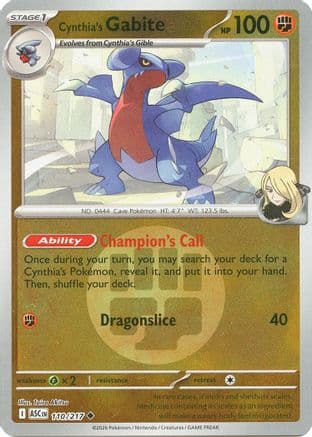 Cynthia's Gabite (Energy Symbol Pattern) — ME: Ascended Heroes Pokémon TCG card by Taira Akitsu