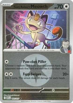 Team Rocket's Meowth (Energy Symbol Pattern) — ME: Ascended Heroes Pokémon TCG card by Megumi Mizutani