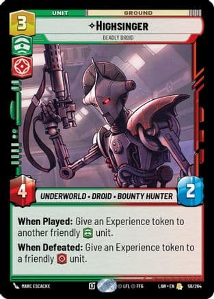 Highsinger - Deadly Droid — A Lawless Time Star Wars: Unlimited card by Marc Escachx