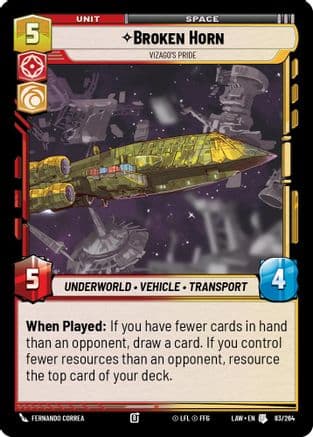 Broken Horn - Vizago's Pride — A Lawless Time Star Wars: Unlimited card by Fernando Correa