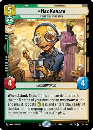 Maz Kanata - Where's My Boyfriend? — A Lawless Time Star Wars: Unlimited card by Ivan Shavrin