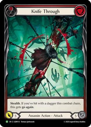 Knife Through (Red) — GEM Pack 4 Flesh and Blood card by Tomasz Jedruszek