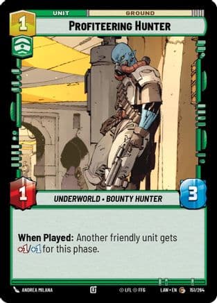 Profiteering Hunter — A Lawless Time Star Wars: Unlimited card by Andrea Milana