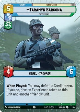 Taramyn Barcona - Eyes Front! (Hyperspace) — A Lawless Time Star Wars: Unlimited card by Johnny Morrow