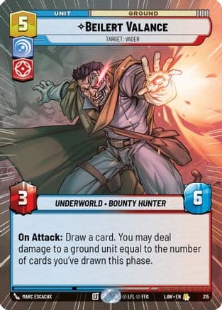 Beilert Valance - Target: Vader (Hyperspace) — A Lawless Time Star Wars: Unlimited card by Marc Escachx