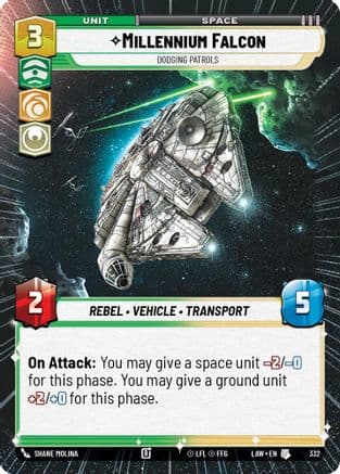 Millennium Falcon - Dodgin Patrols (Hyperspace) — A Lawless Time Star Wars: Unlimited card by Shane Molina