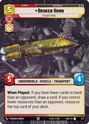 Broken Horn - Vizago's Pride (Hyperspace) — A Lawless Time Star Wars: Unlimited card by Fernando Correa