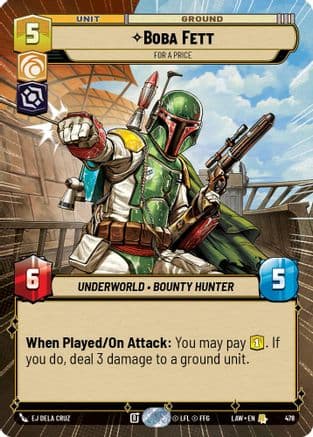 Boba Fett - For a Price (Hyperspace) — A Lawless Time Star Wars: Unlimited card by EJ Dela Cruz