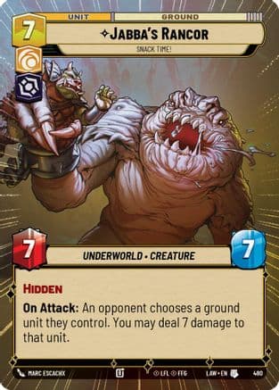 Jabba's Rancor - Snack Time! (Hyperspace) — A Lawless Time Star Wars: Unlimited card by Marc Escachx