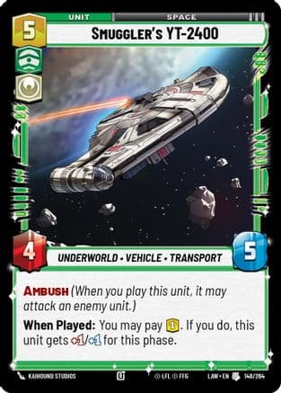 Smuggler's YT-2400 — A Lawless Time Star Wars: Unlimited card by Kaihound Studios