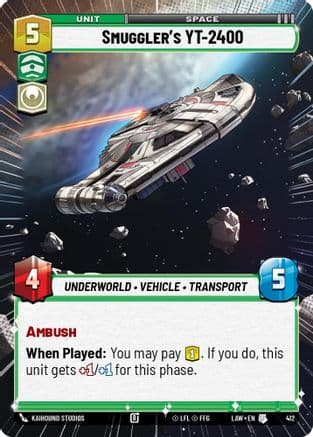 Smuggler's YT-2400 (Hyperspace) — A Lawless Time Star Wars: Unlimited card by Kaihound Studios