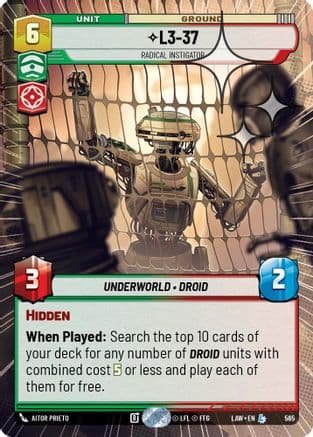 L3-37 - Radical Instigator (Hyperspace Foil) — A Lawless Time Star Wars: Unlimited card by Aitor Prieto