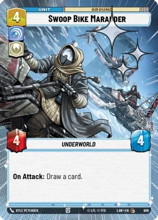 Swoop Bike Marauder (Hyperspace Foil) — A Lawless Time Star Wars: Unlimited card by Kyle Petchock
