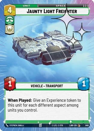 Jaunty Light Frieghter (Hyperspace Foil) — A Lawless Time Star Wars: Unlimited card by Stephen Zavala