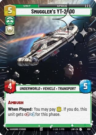 Smuggler's YT-2400 (Hyperspace Foil) — A Lawless Time Star Wars: Unlimited card by Kaihound Studios