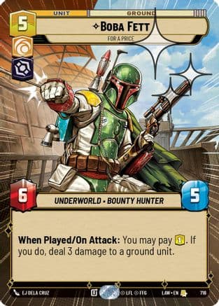 Boba Fett - For a Price (Hyperspace Foil) — A Lawless Time Star Wars: Unlimited card by EJ Dela Cruz