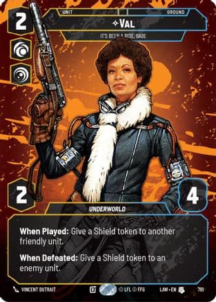 Val - It's Been a Ride, Babe (Prestige) — A Lawless Time Star Wars: Unlimited card by Vincent Dutrait