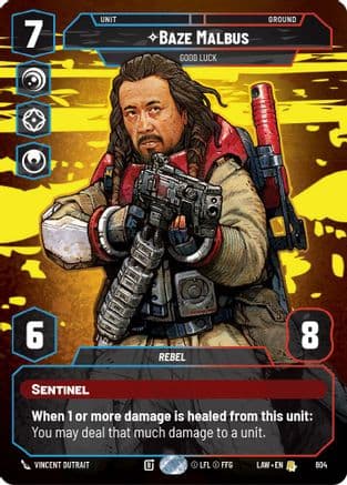 Baze Malbus - Good Luck (Prestige) — A Lawless Time Star Wars: Unlimited card by Vincent Dutrait