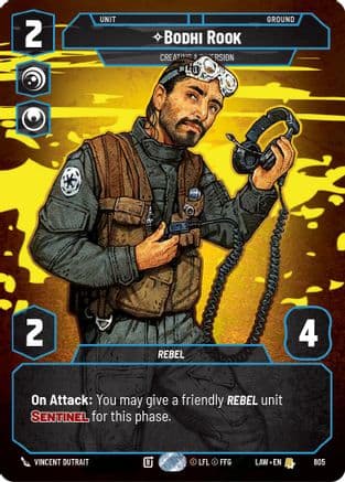 Bodhi Rook - Creating a Diversion (Prestige) — A Lawless Time Star Wars: Unlimited card by Vincent Dutrait