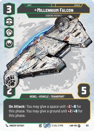 Millennium Falcon - Dodging Patrols (Prestige) — A Lawless Time Star Wars: Unlimited card by Vincent Dutrait