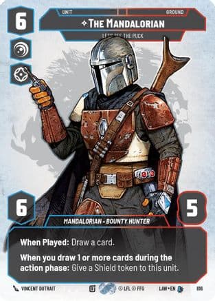The Mandalorian - Let's See The Puck (Prestige) — A Lawless Time Star Wars: Unlimited card by Vincent Dutrait
