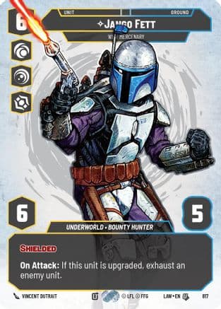 Jango Fett - Wily Mercenary (Prestige) — A Lawless Time Star Wars: Unlimited card by Vincent Dutrait
