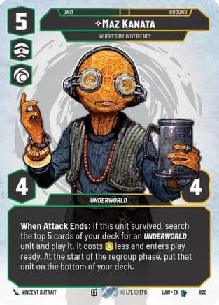 Maz Kanata - Where's My Boyfriend? (Prestige) — A Lawless Time Star Wars: Unlimited card by Vincent Dutrait