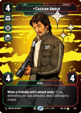 Cassian Andor - Everything for the Rebellion (Prestige Foil) — A Lawless Time Star Wars: Unlimited card by Vincent Dutrait
