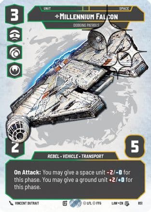 Millennium Falcon - Dodging Patrols (Prestige Foil) — A Lawless Time Star Wars: Unlimited card by Vincent Dutrait