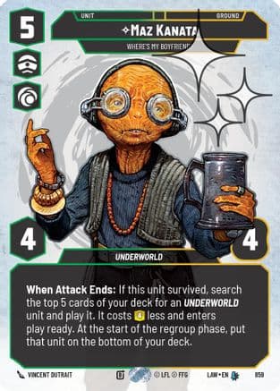 Maz Kanata - Where's My Boyfriend? (Prestige Foil) — A Lawless Time Star Wars: Unlimited card by Vincent Dutrait