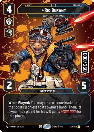 Rio Durant - Beckett's Right Hands (Serialized) — A Lawless Time Star Wars: Unlimited card by Vincent Dutrait