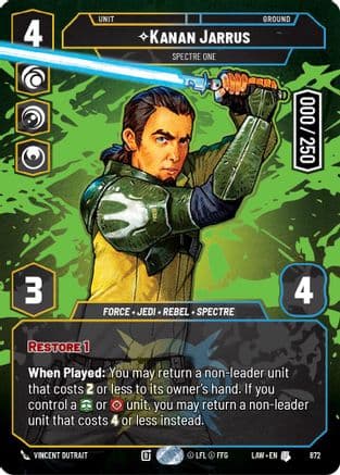 Kanan Jarrus - Spectre One (Serialized) — A Lawless Time Star Wars: Unlimited card by Vincent Dutrait