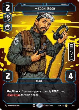 Bodhi Rook - Creating a Diversion (Serialized) — A Lawless Time Star Wars: Unlimited card by Vincent Dutrait