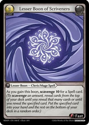 Lesser Boon of Scriveners — Radiant Origins: Pantheon