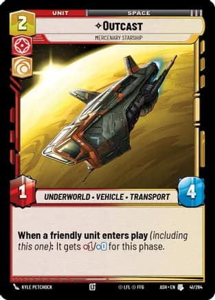 Outcast - Mercenary Starship — Ashes of the Empire Star Wars: Unlimited card by Kyle Petchock