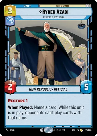 Ryder Azadi - Restored Governor — Ashes of the Empire Star Wars: Unlimited card by Reno