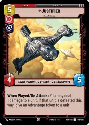 Justifier - Relentless — Ashes of the Empire Star Wars: Unlimited card by Kyle Petchock