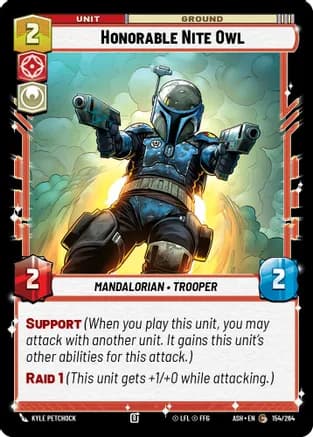 Honorable Nite Owl — Ashes of the Empire Star Wars: Unlimited card by Kyle Petchock