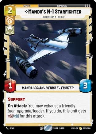 Mando's N-1 Starfighter - Faster than a Fathier — Ashes of the Empire Star Wars: Unlimited card by Kyle Petchock