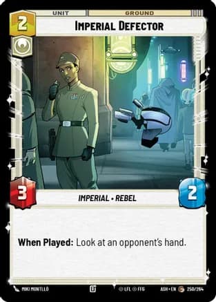 Imperial Defector — Ashes of the Empire Star Wars: Unlimited card by Miki Montlló