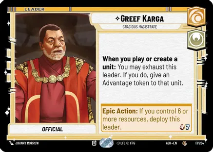 Greef Karga - Gracious Magistrate — Ashes of the Empire Star Wars: Unlimited card by Reno
