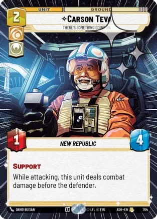 Carson Teva - There's Something Going On (Hyperspace Foil) — Ashes of the Empire Star Wars: Unlimited card by David Buisan
